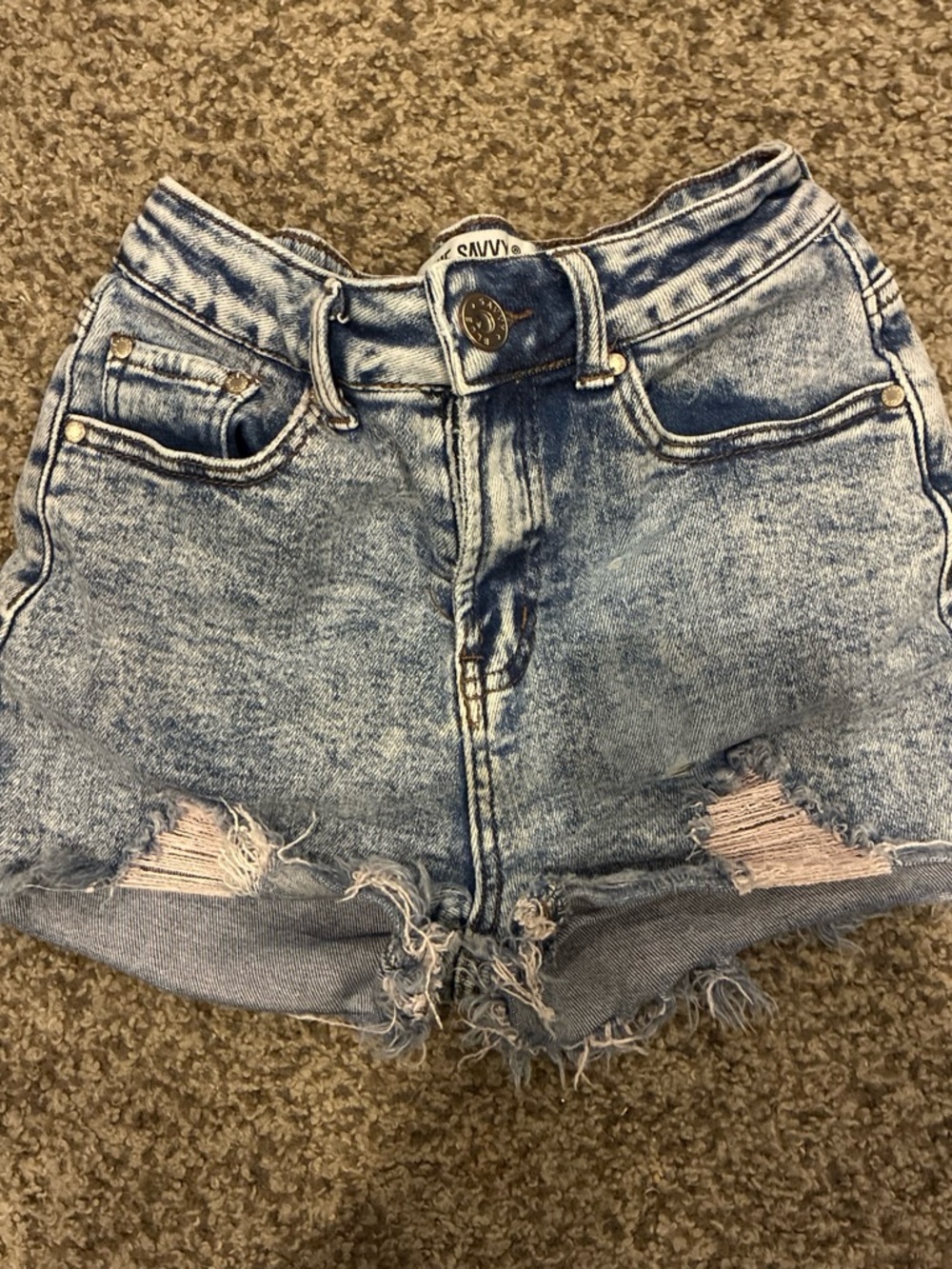 Savvy Light Blue Distressed High-Rise Denim Cutoff Shorts